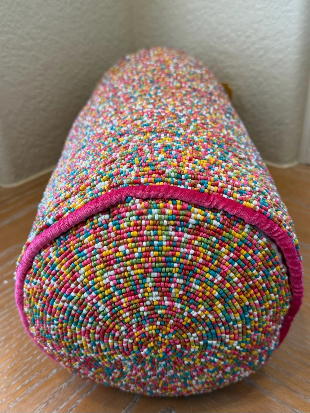 NWT India Multicolored Rainbow Hand Beaded Pillow